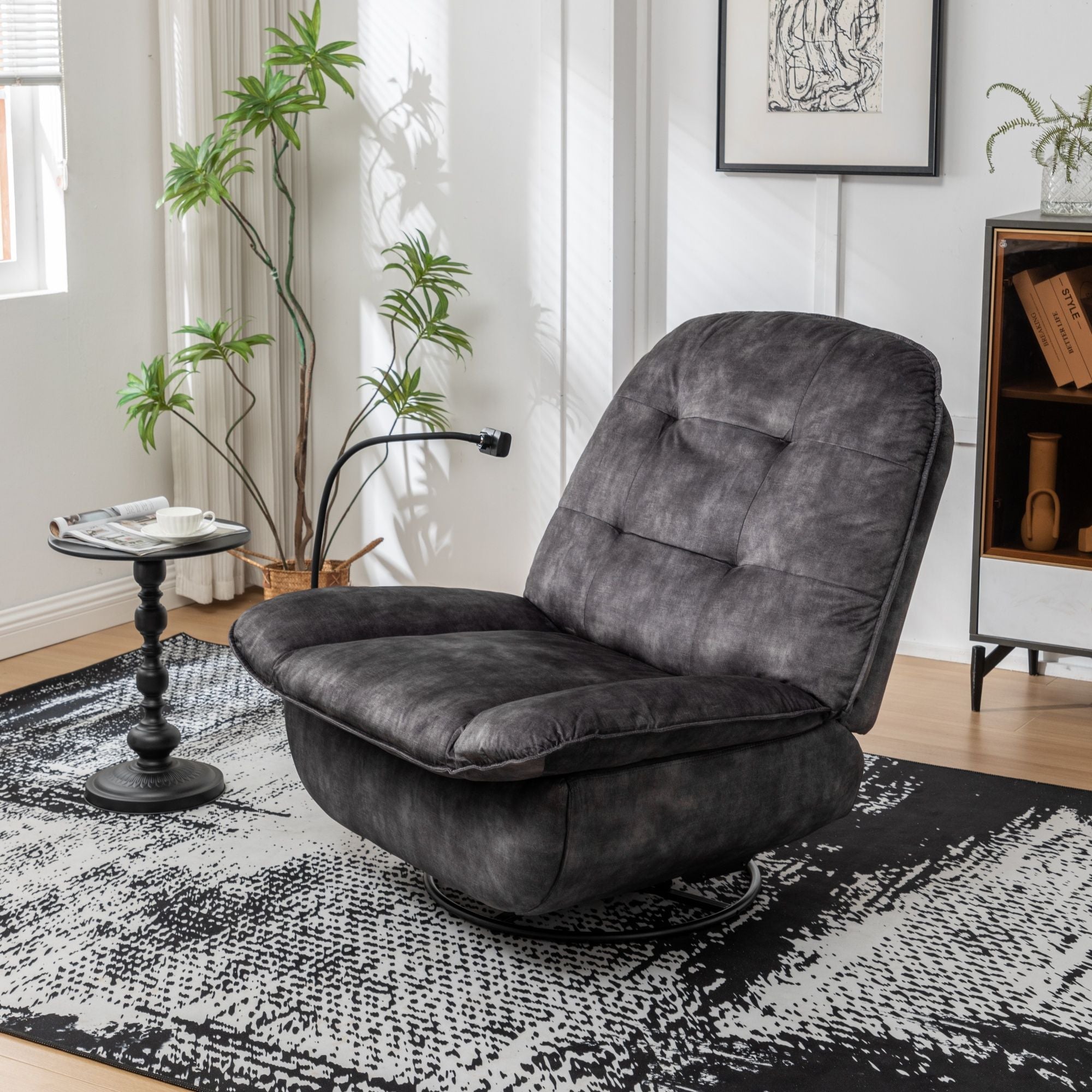 Modern Swivel Gliding Recliner Chair With Rocking Function And Phone Holder, Large Comfortable