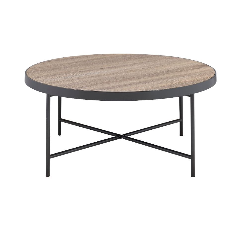 The Bage occasional collection express your hipness with stylish industrial inspired design, its round top is the perfect for any living room space. Its banded edge gives it a solid look setting on the dark metal legs and cross stretchers.