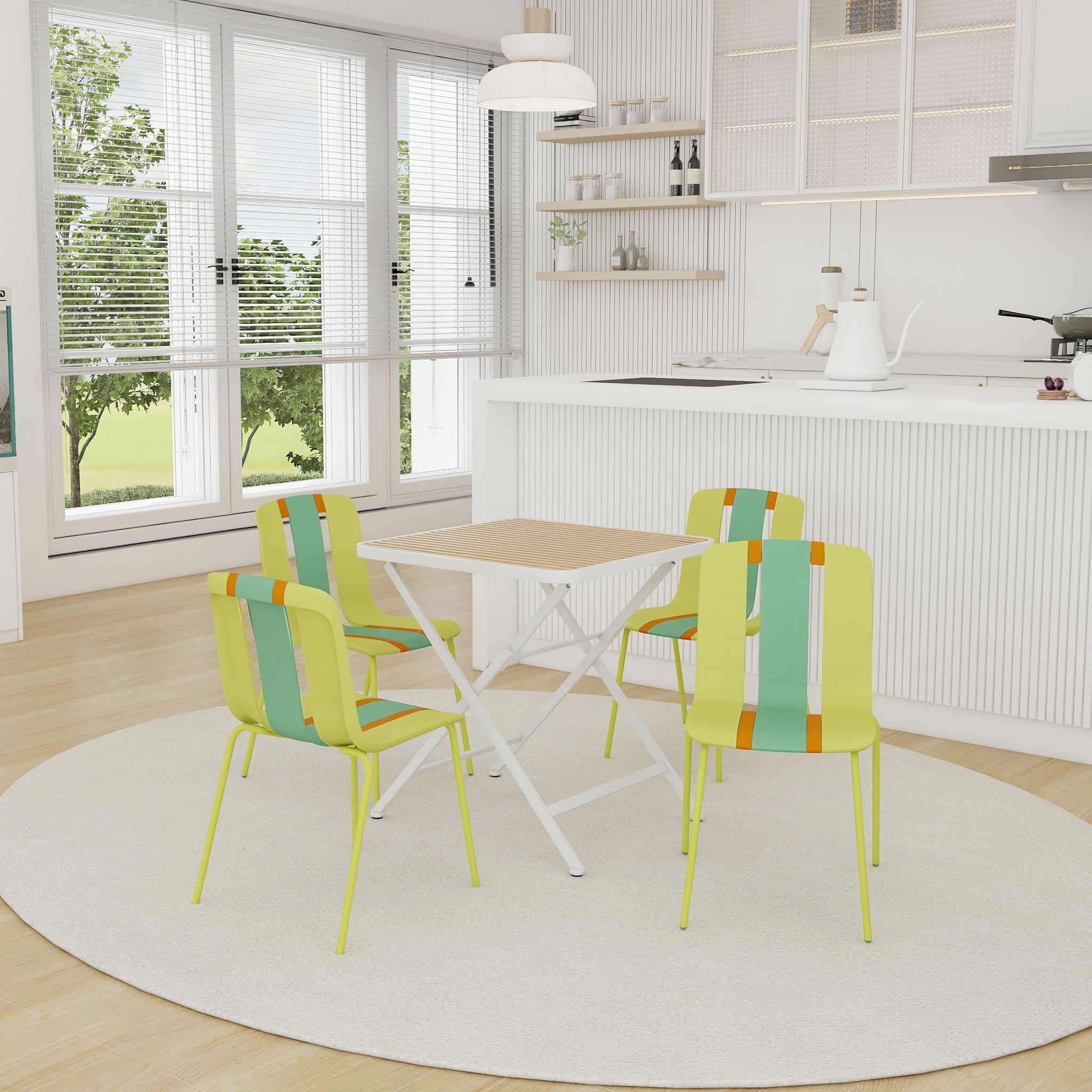 Modern Striped Blocking Single Chairs, Waterproof And Fade Resistant (Set of 4)