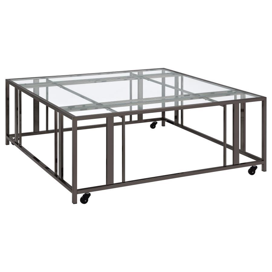 Coaster Fine Furniture Adri - Square Glass Top Coffee Table With Casters | Meri Furniture