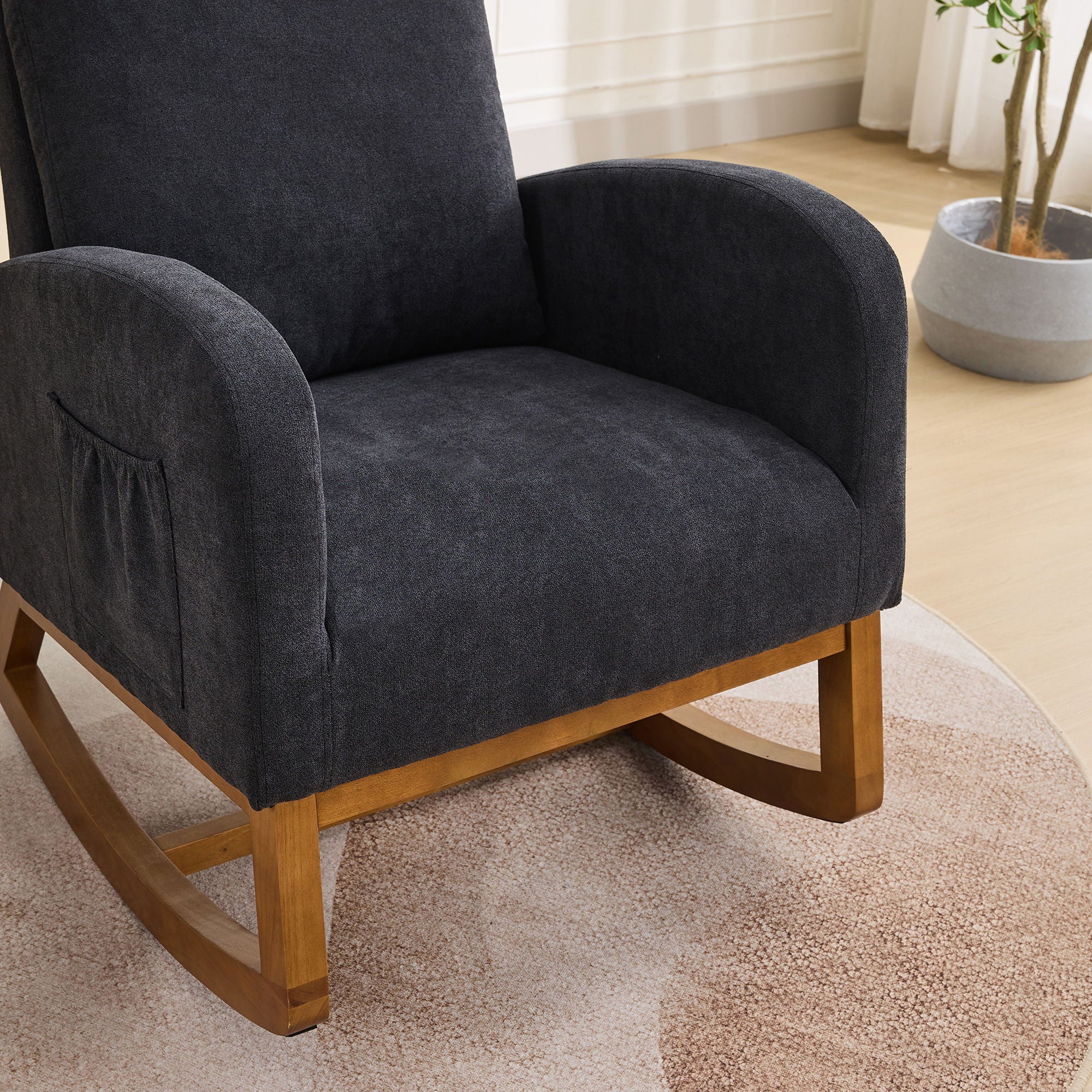 Rocking Glider Chair With High Back And Side Pocket