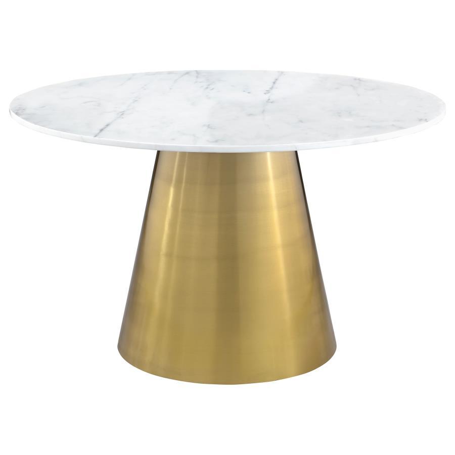 Coaster Fine Furniture Ambrose - Round Marble Top Dining Table - Brushed Gold | Meri Furniture