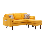 Mia 70"W Yellow Sectional Sofa Chaise with USB Charger & Pillows