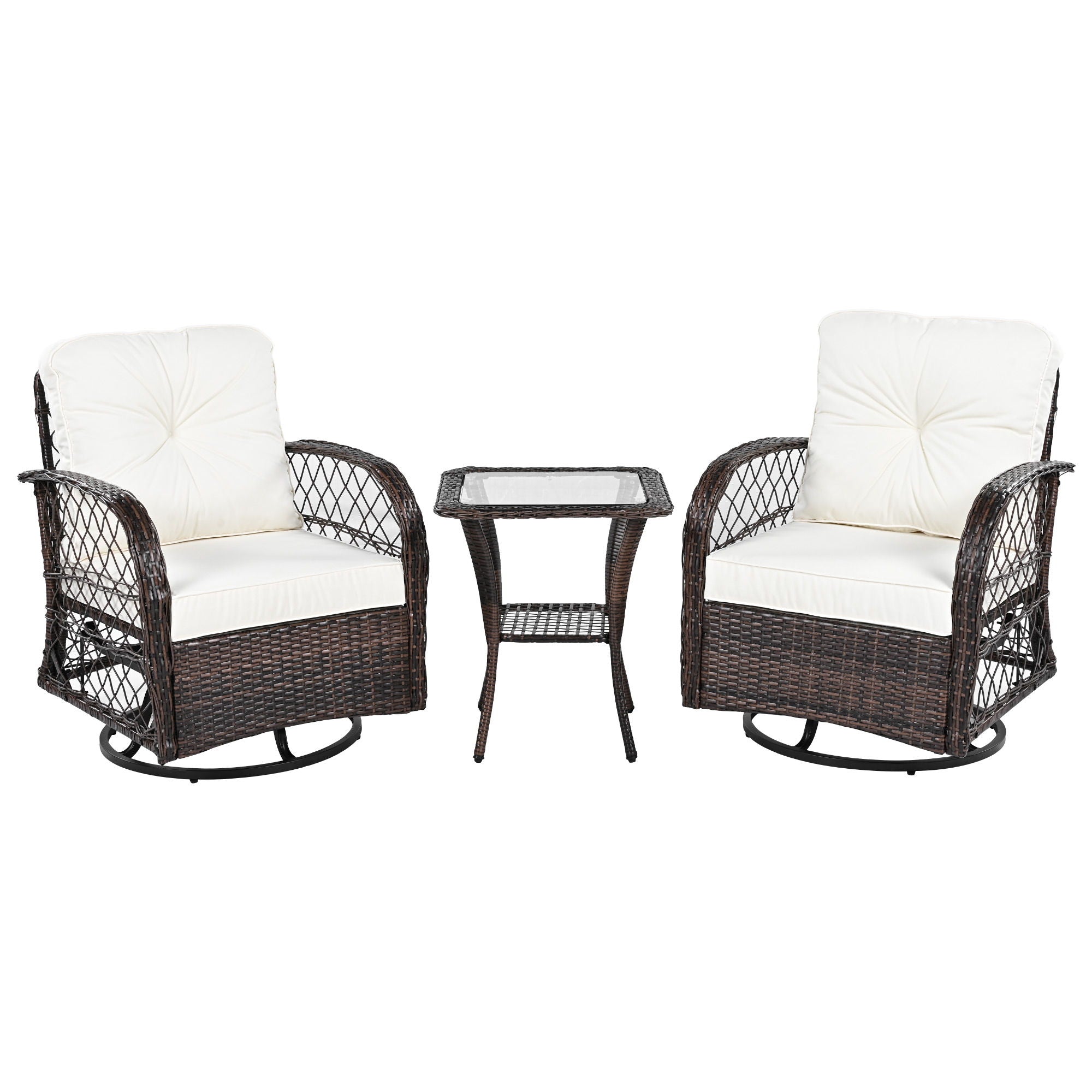 3 Piece Outdoor Chair & Table Set Chat Set, 2 Person Rattan Seating Group