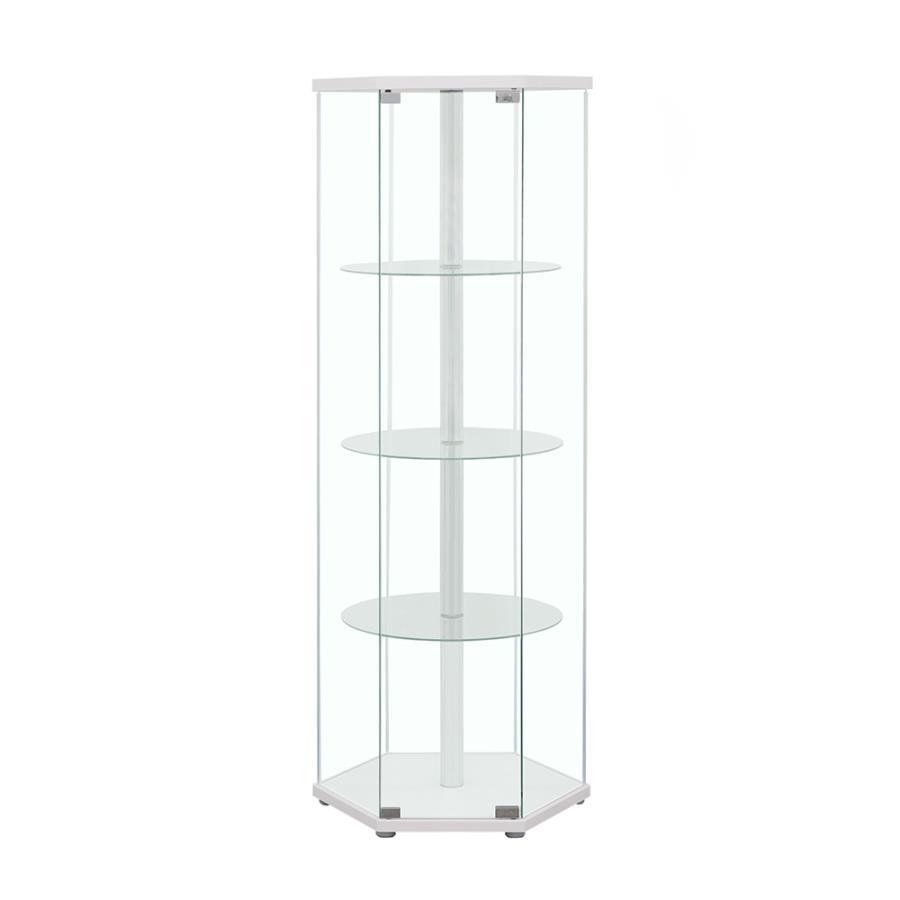 Coaster Fine Furniture Zahavah - 4-Shelf Hexagonal Clear Glass Curio Cabinet | Meri Furniture