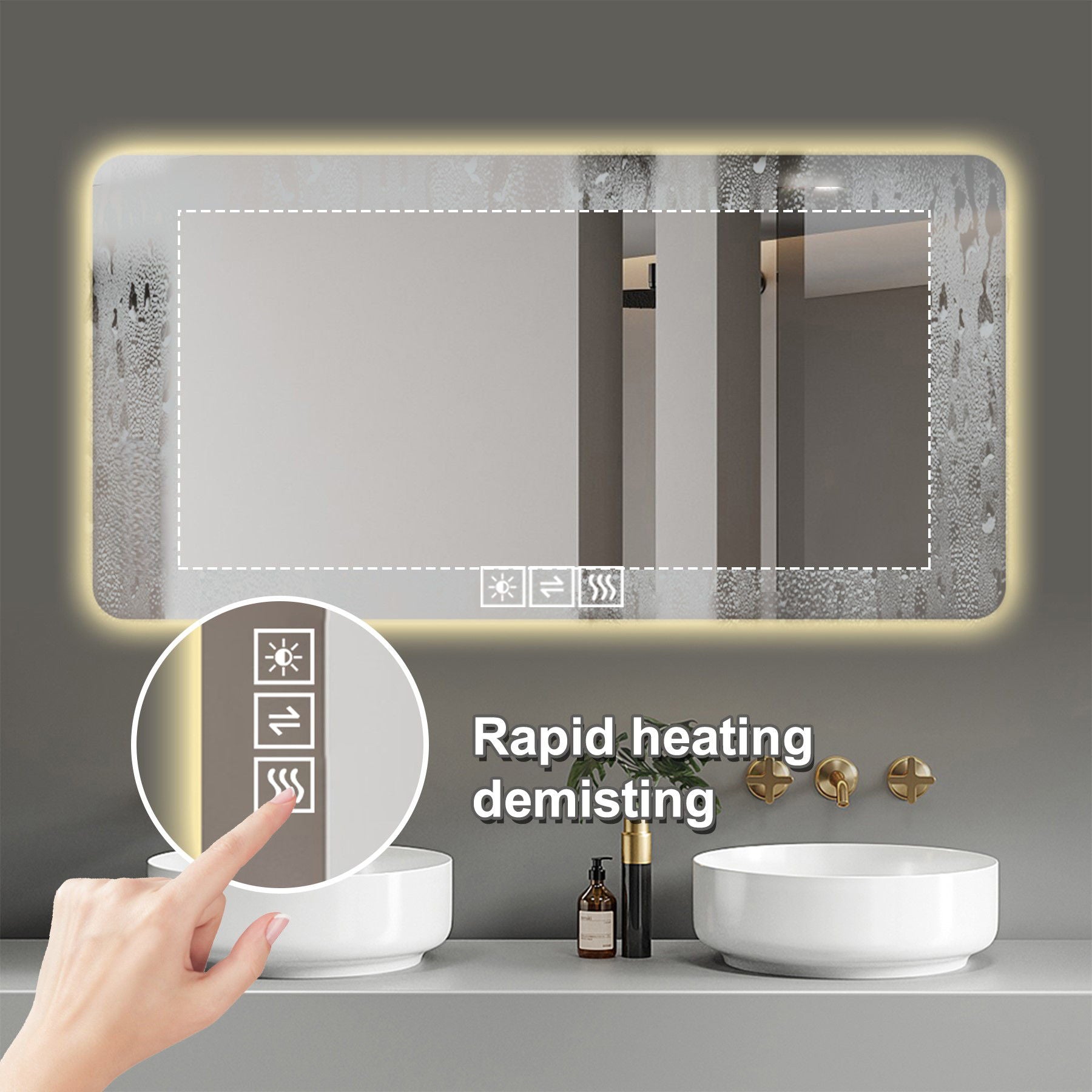 LED Bathroom Mirror With 3 Color Dimmable Backlight
