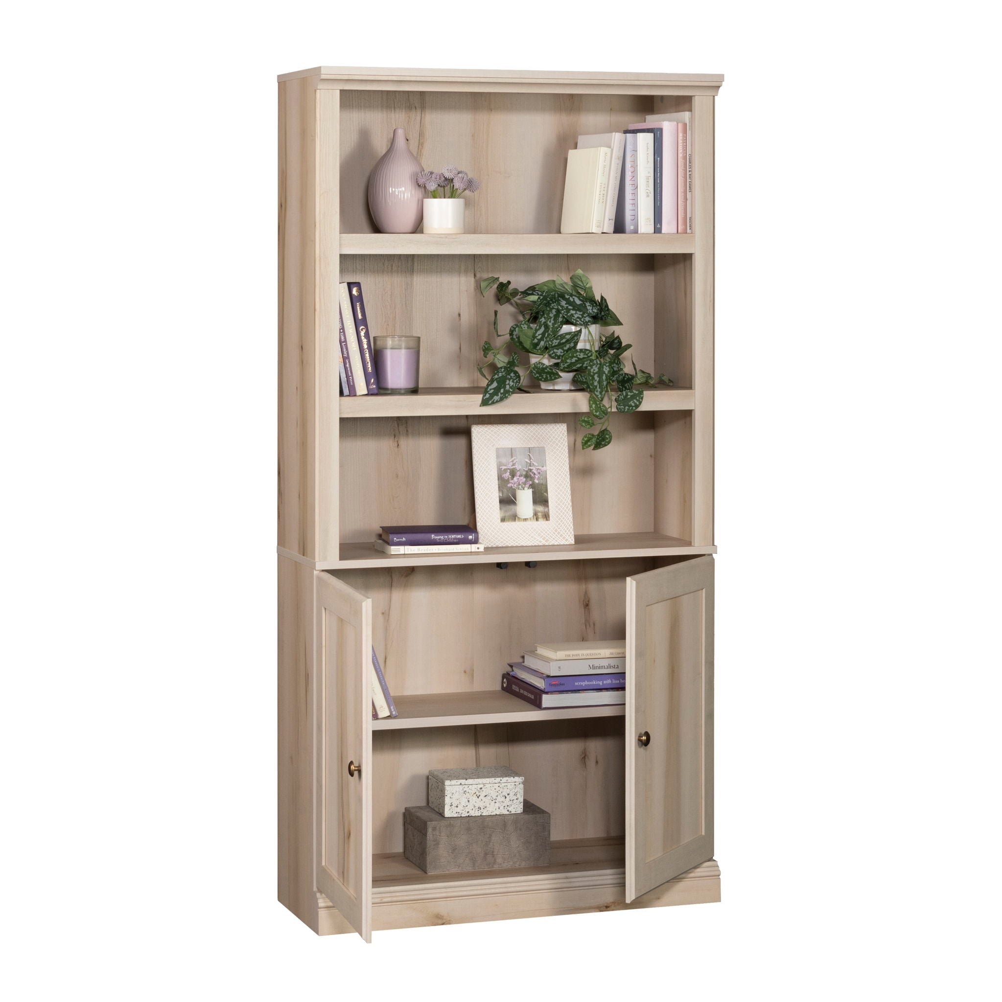 5-Shelf Bookcase with Doors in Pacific Maple