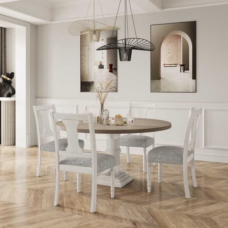 Tannen 59" Round White and Gray 5-Pc Dining Table Set