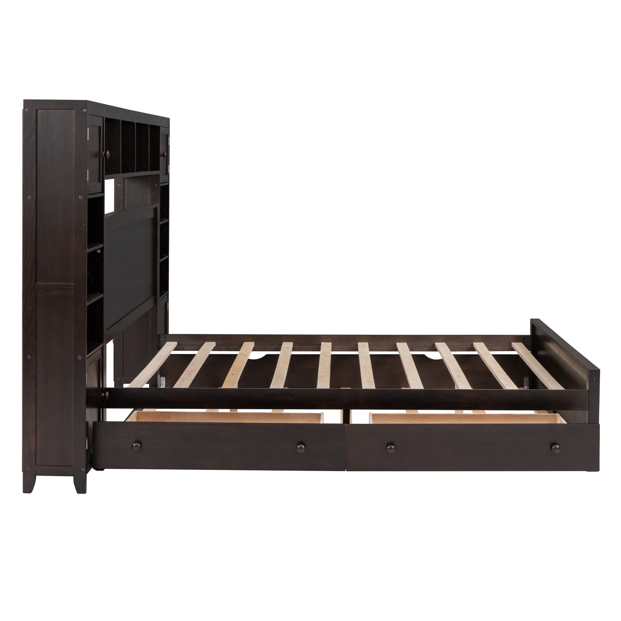 Bed With All In One Cabinet, Shelf And Sockets, Twin Long Trundle