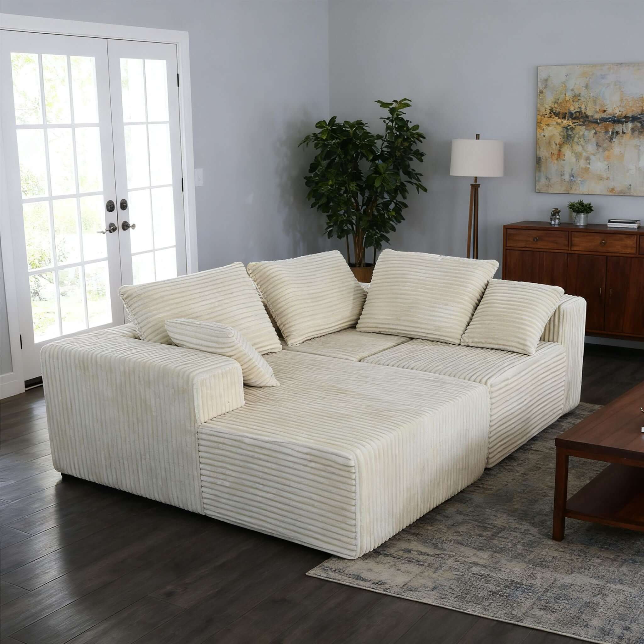 Corner Combination Sofa Sectional Couch With Soft Plush Fabric