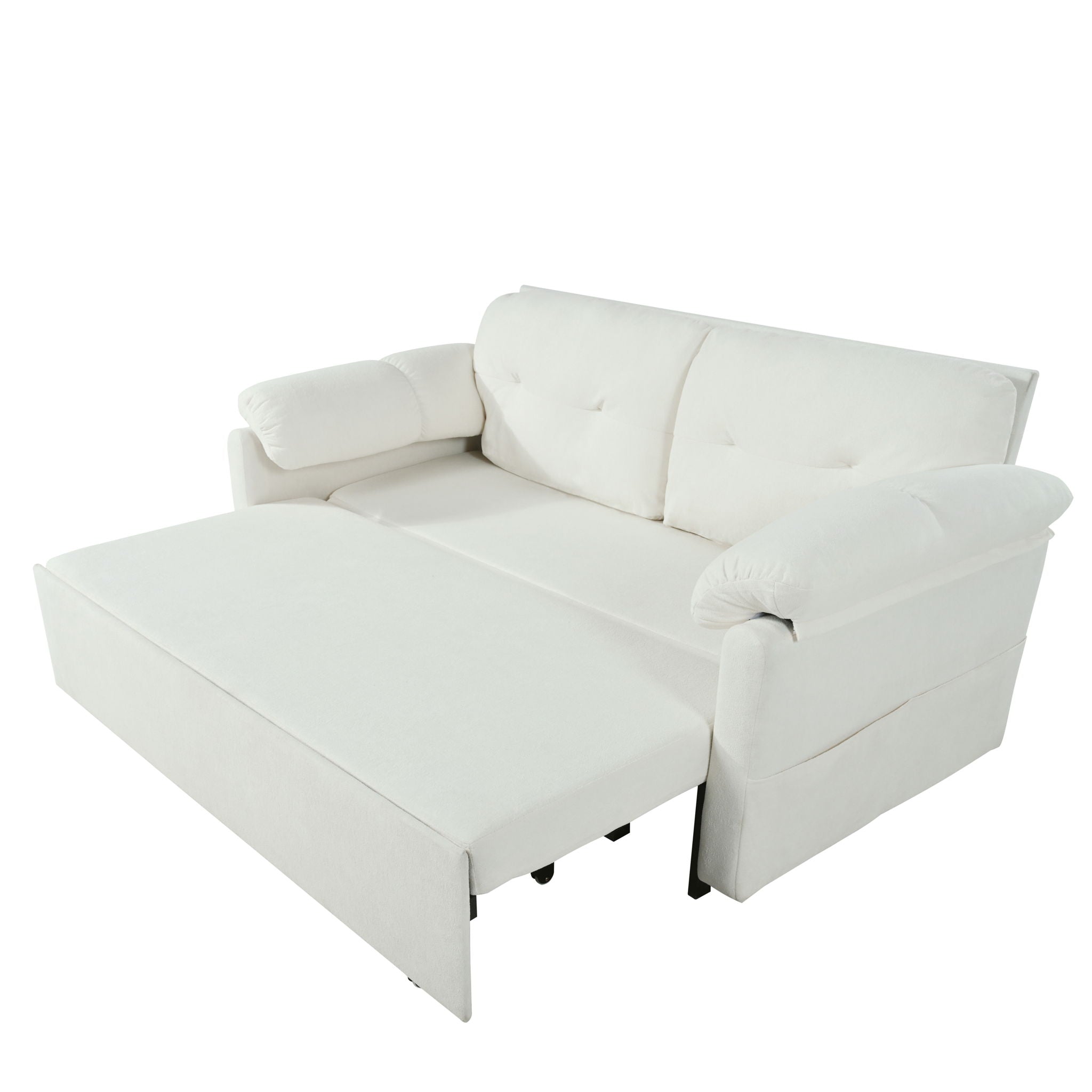 Modern Convertible Sleeper Sofa Bed With Pull-Out Queen Design, Side Storage & Thick Cushions
