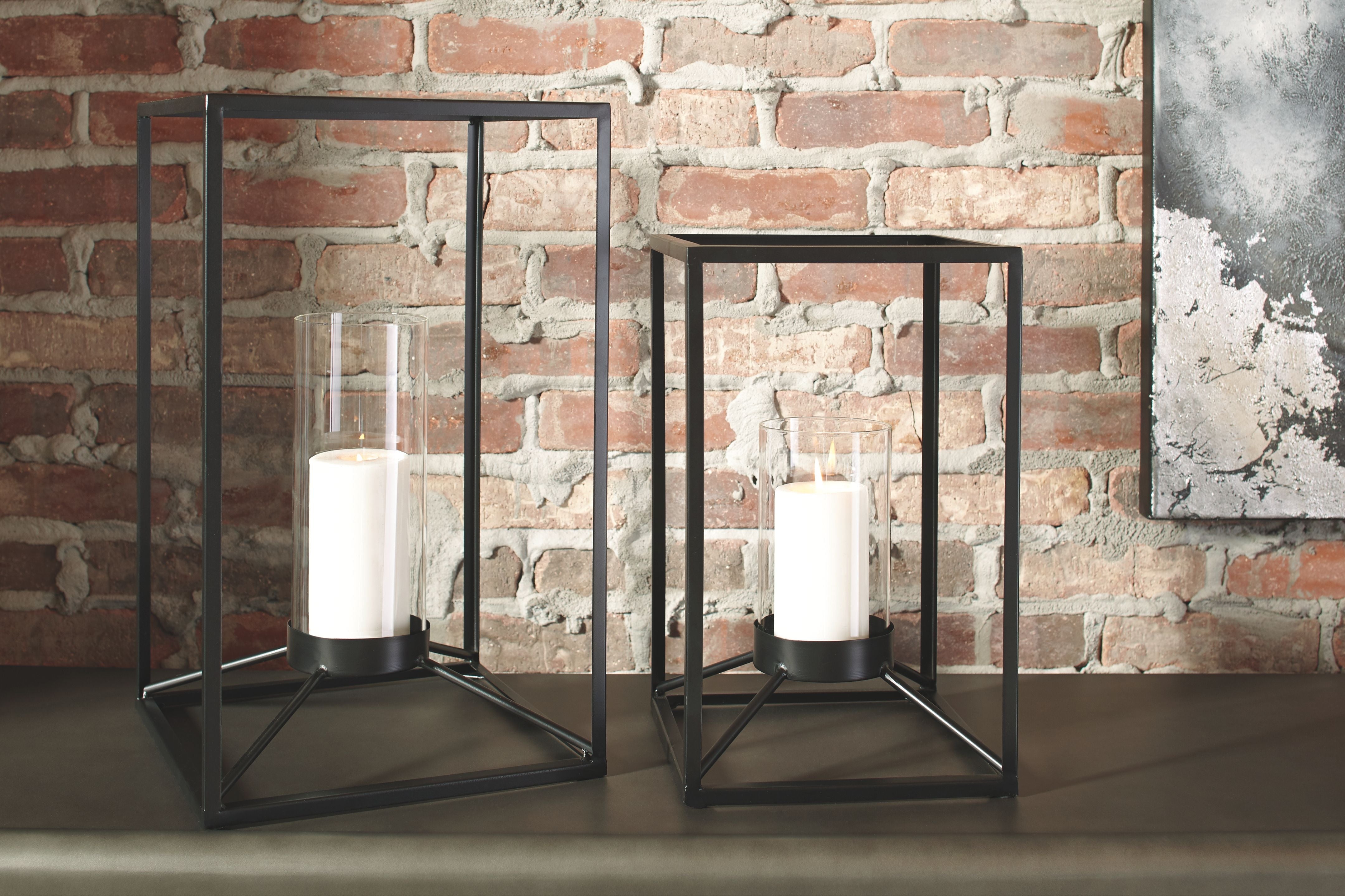 Ashley Furniture Dimtrois - Black - Lantern Set (Set of 2) | Meri Furniture
