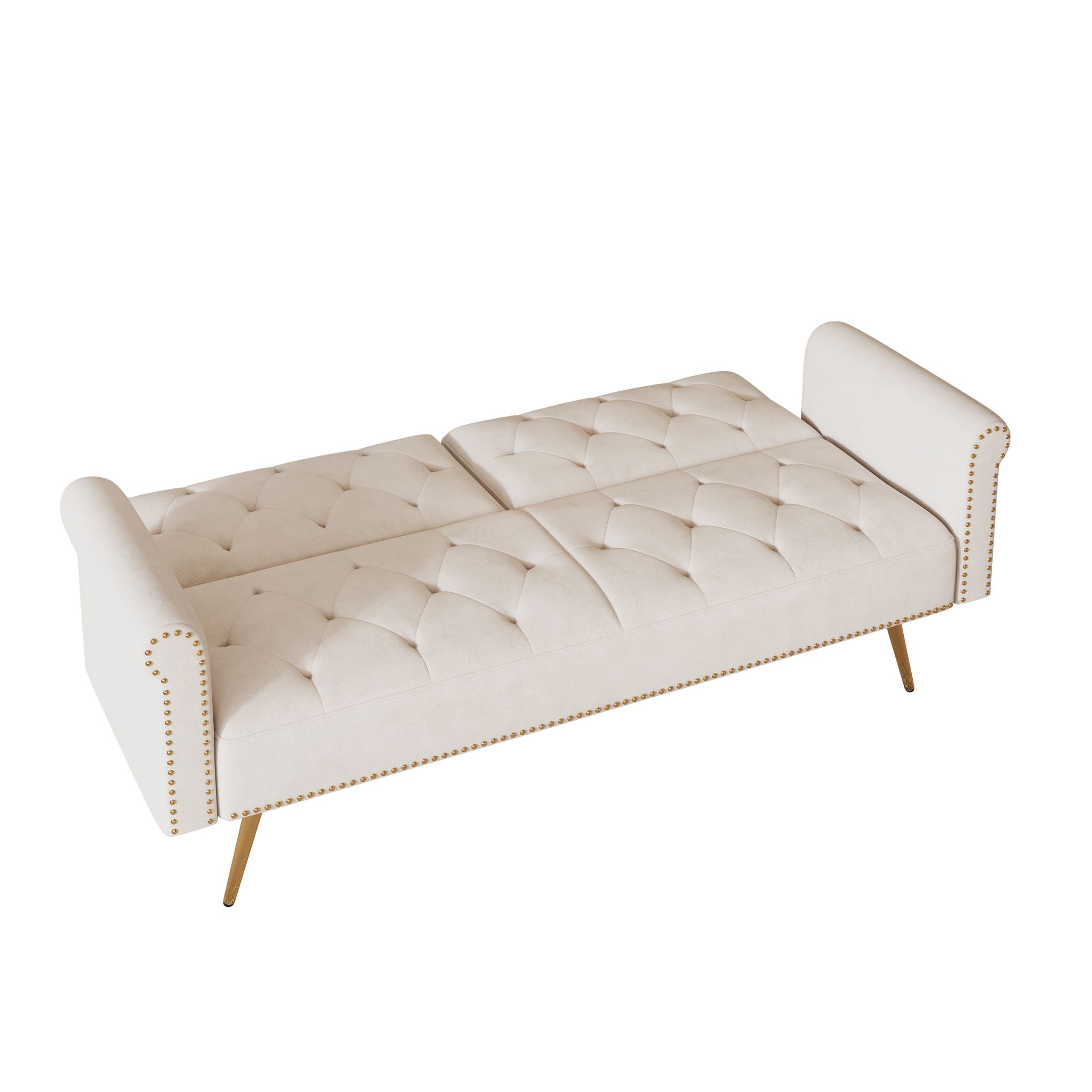 Luxurious Velvet Sofa Bed With Nail Head Trim And Matching Pillow