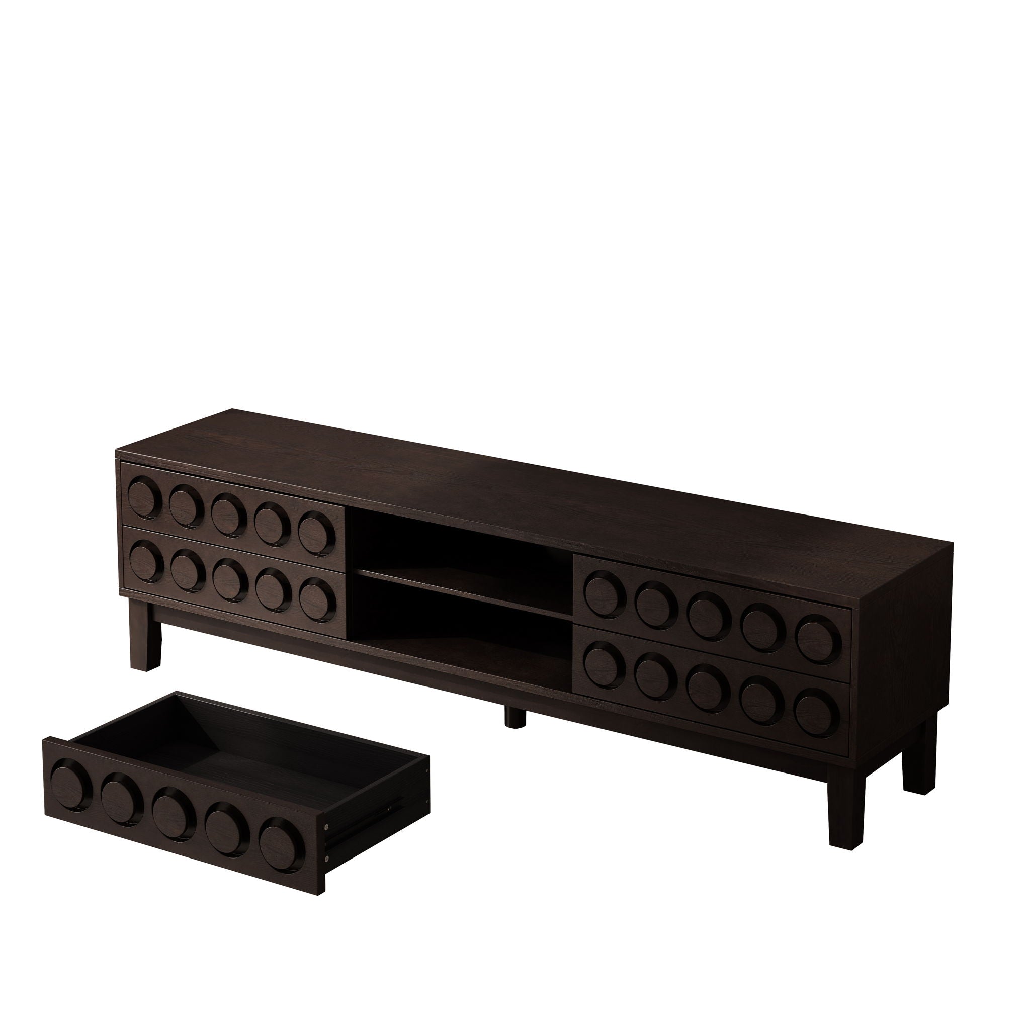 Media Console With 4 Drawers And Cable Management