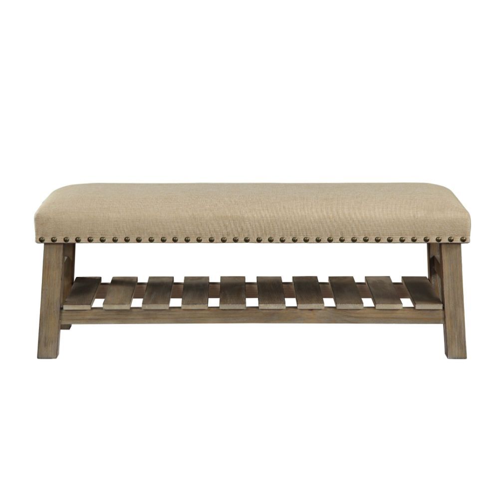 ACME Bigot - Bench - Fabric & Antique White | Meri Furniture