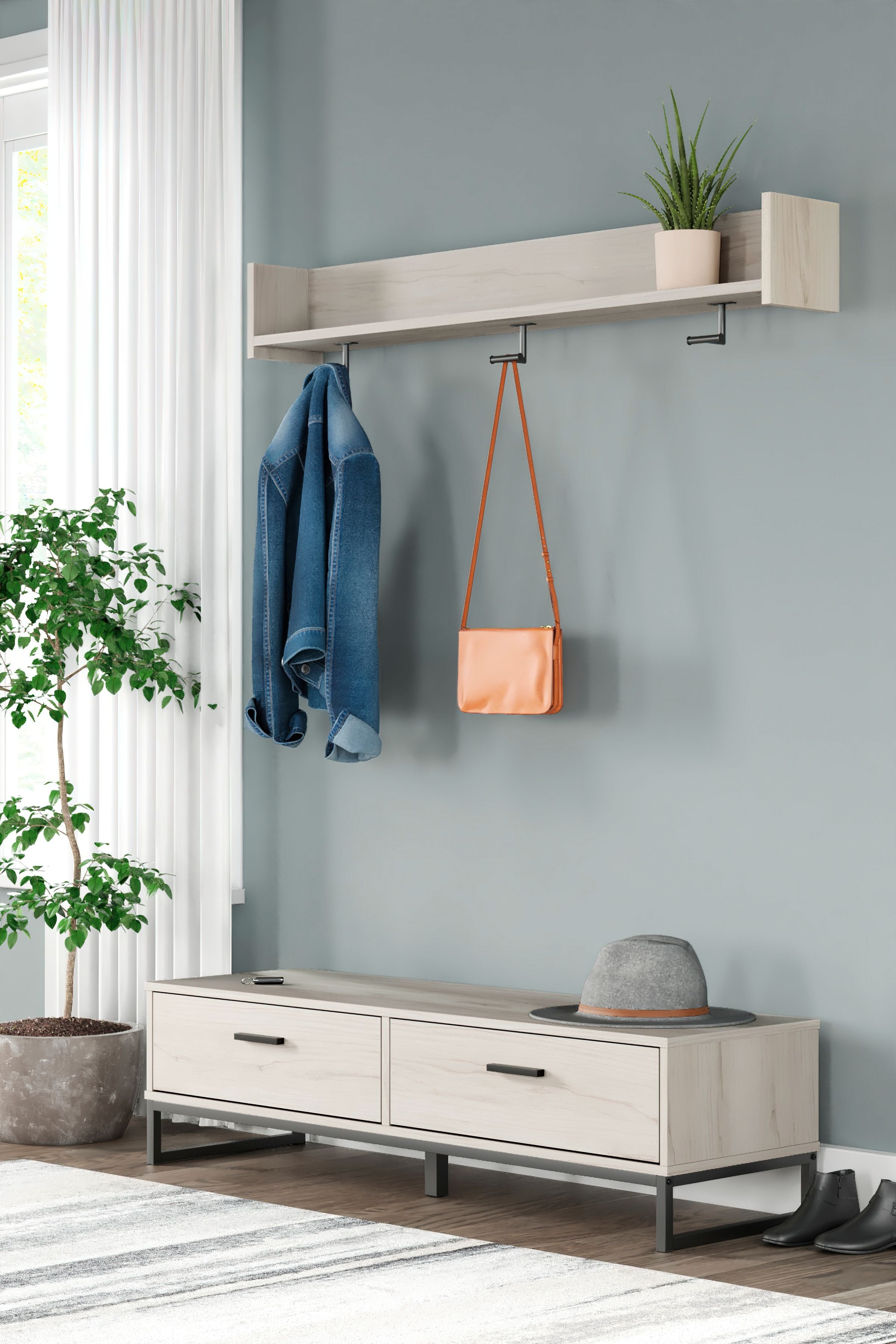 Signature Design by Ashley® Socalle - Natural - Bench With Coat Rack | Meri Furniture