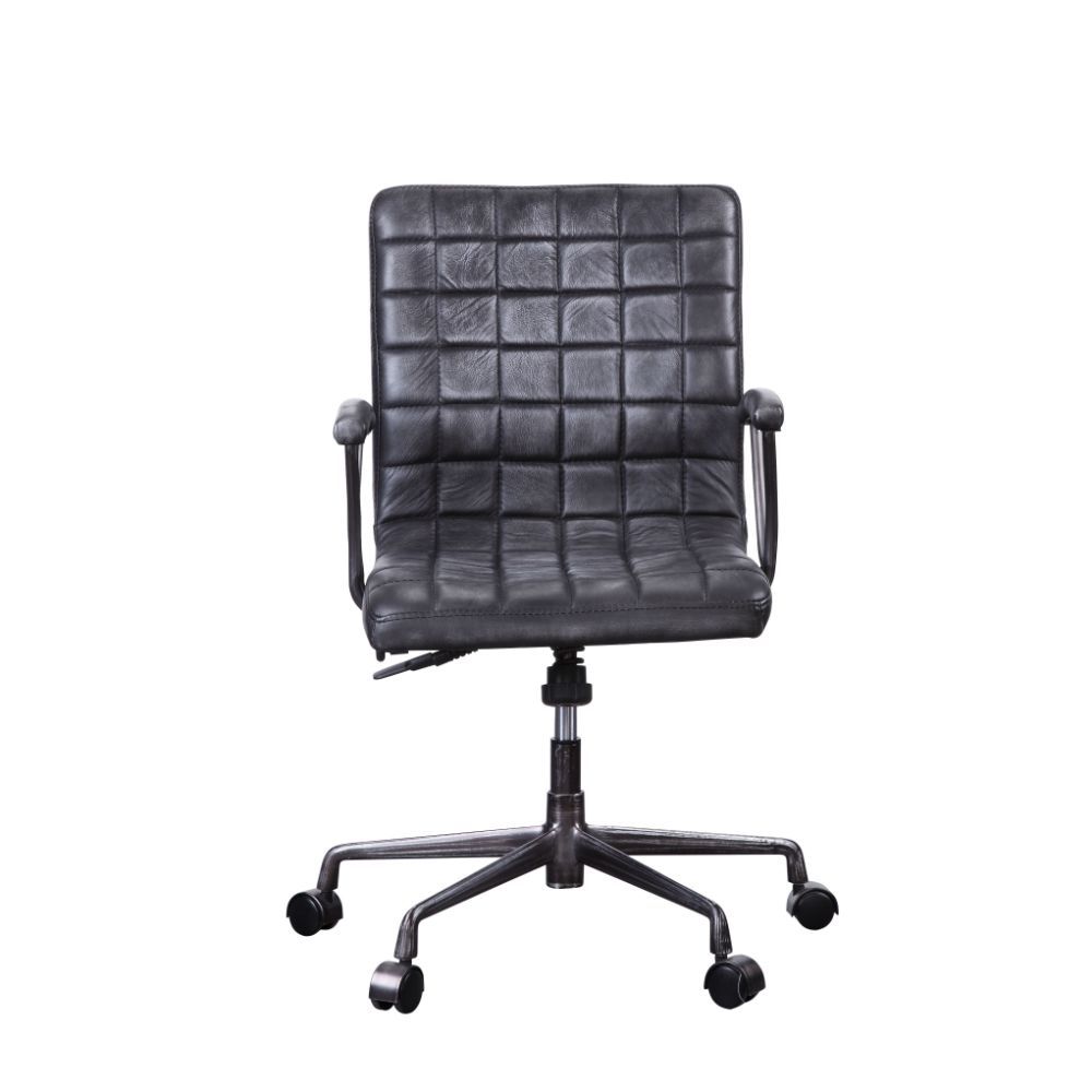 ACME Barack - Executive Office Chair - Vintage Black Top Grain Leather & Aluminum | Meri Furniture
