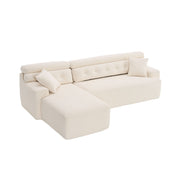 Ly 029B Convertible Chaise Sectional Sofa Full Compression Sponge Modular Couch Cloud 3 Seater Wood Grain Chenille 2 Pillows - Antique White