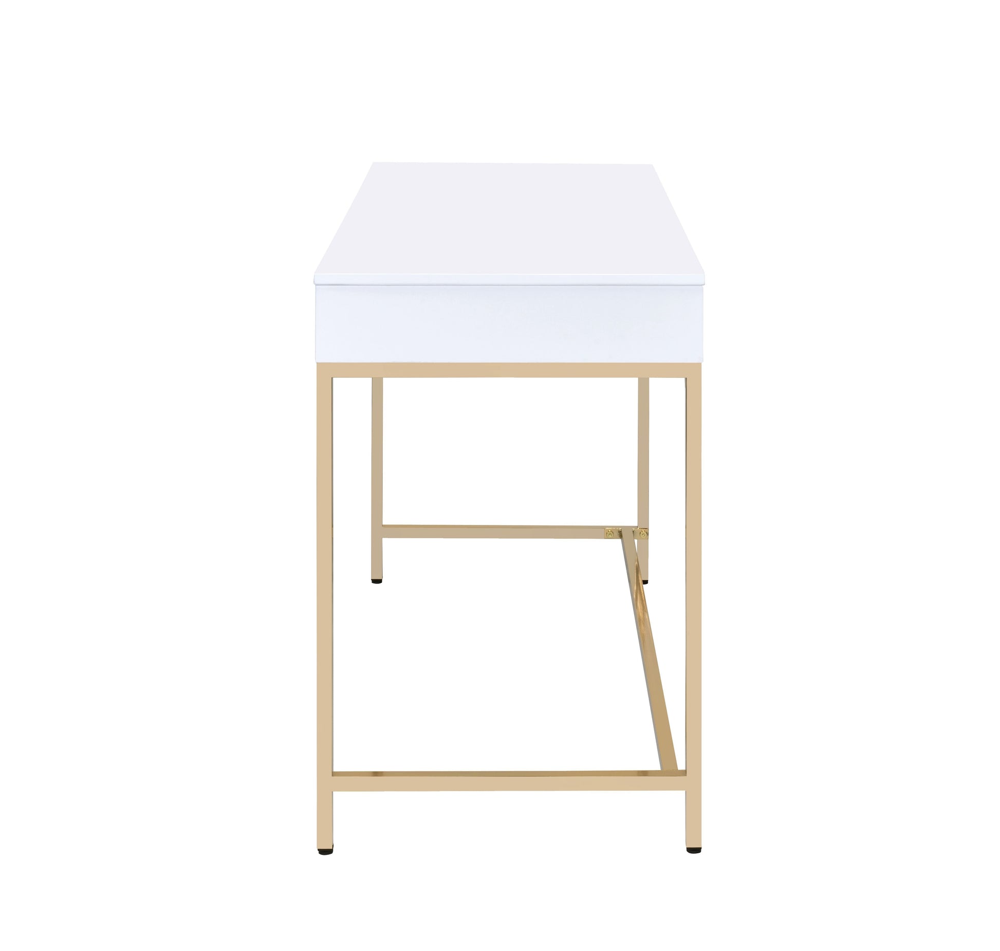 ACME Ottey - Vanity Desk - White High Gloss & Gold Finish | Meri Furniture