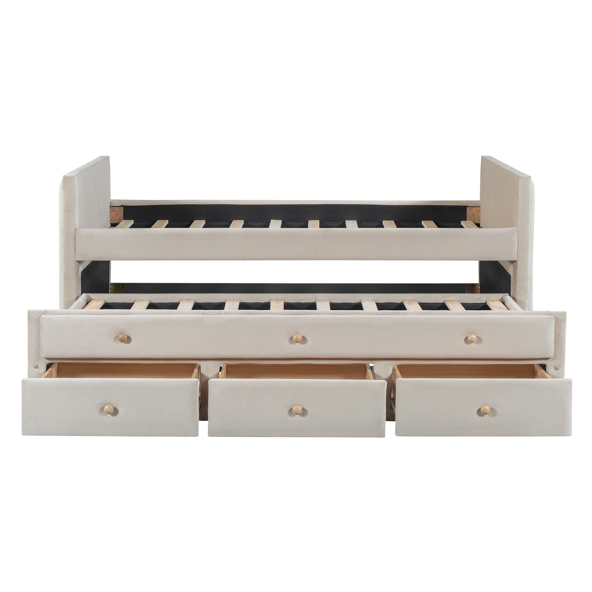 Upholstered Daybed With Trundle And Drawers