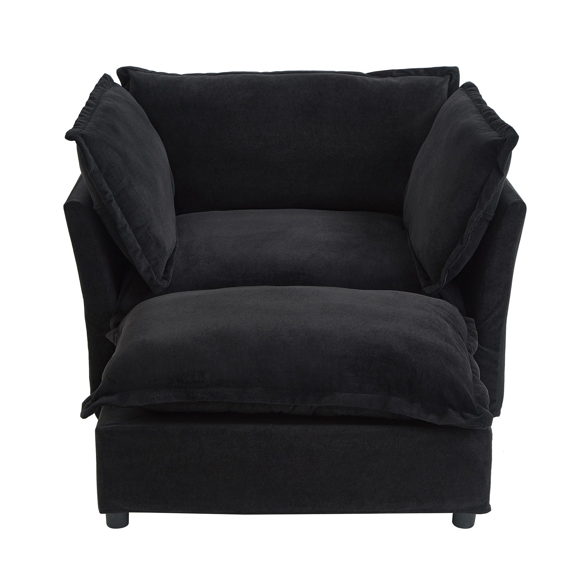 Modern Cozy Upholstered Armchair Sofa With Movable Ottoman