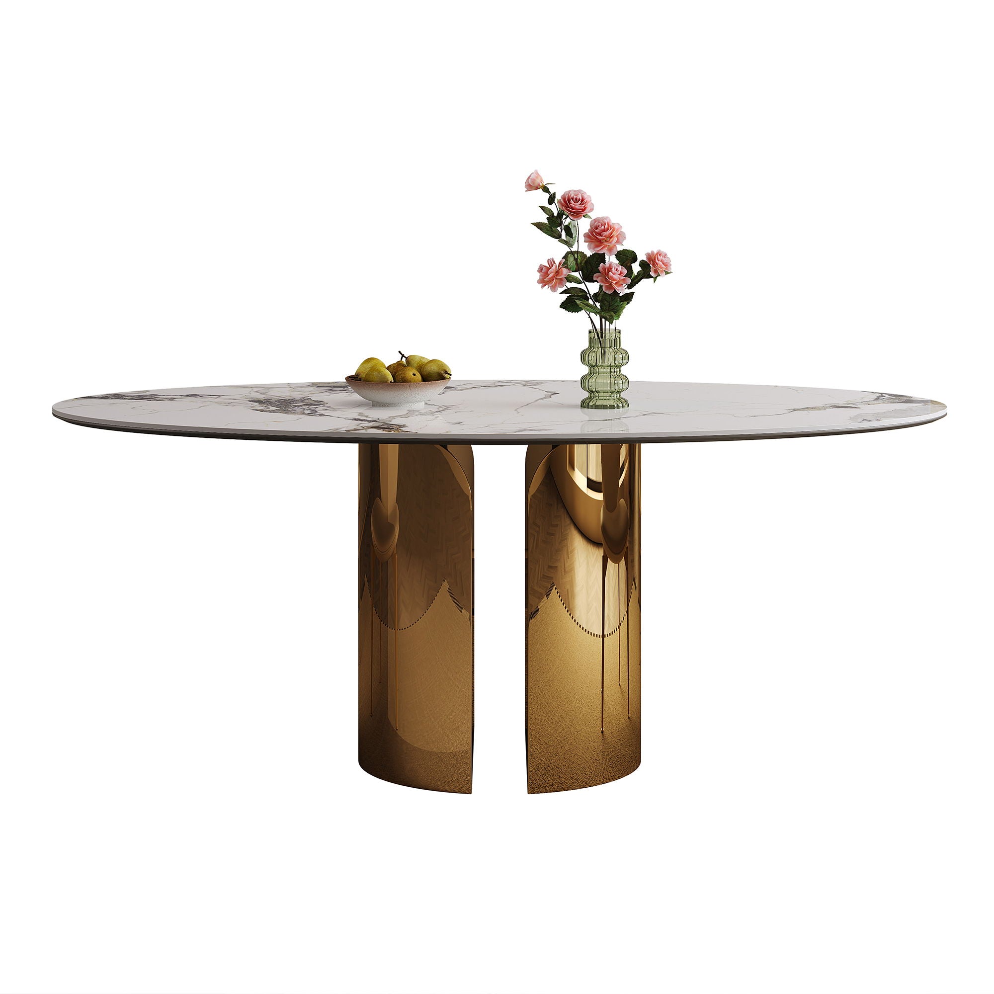 Steel Base Oval Sintered Stone Dining Table With 4 Chairs