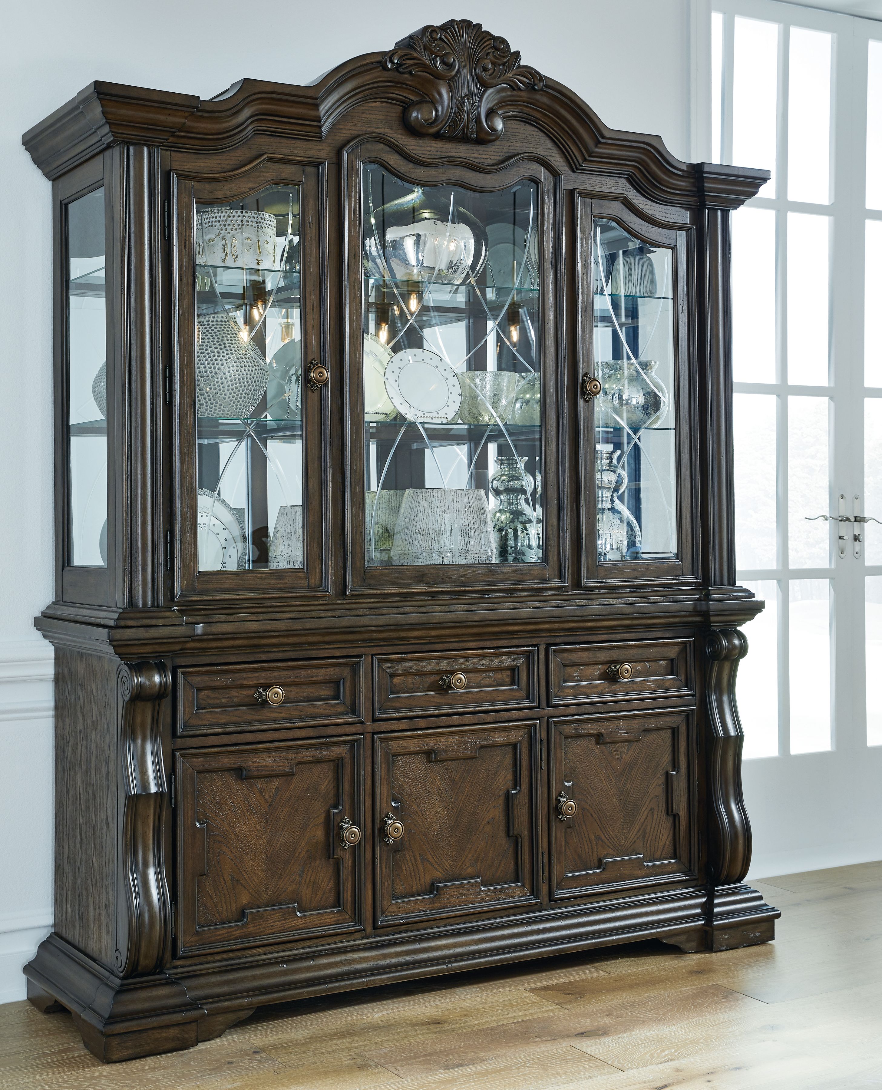 Signature Design by Ashley® Maylee - Dark Brown - Dining Buffet And Hutch | Meri Furniture