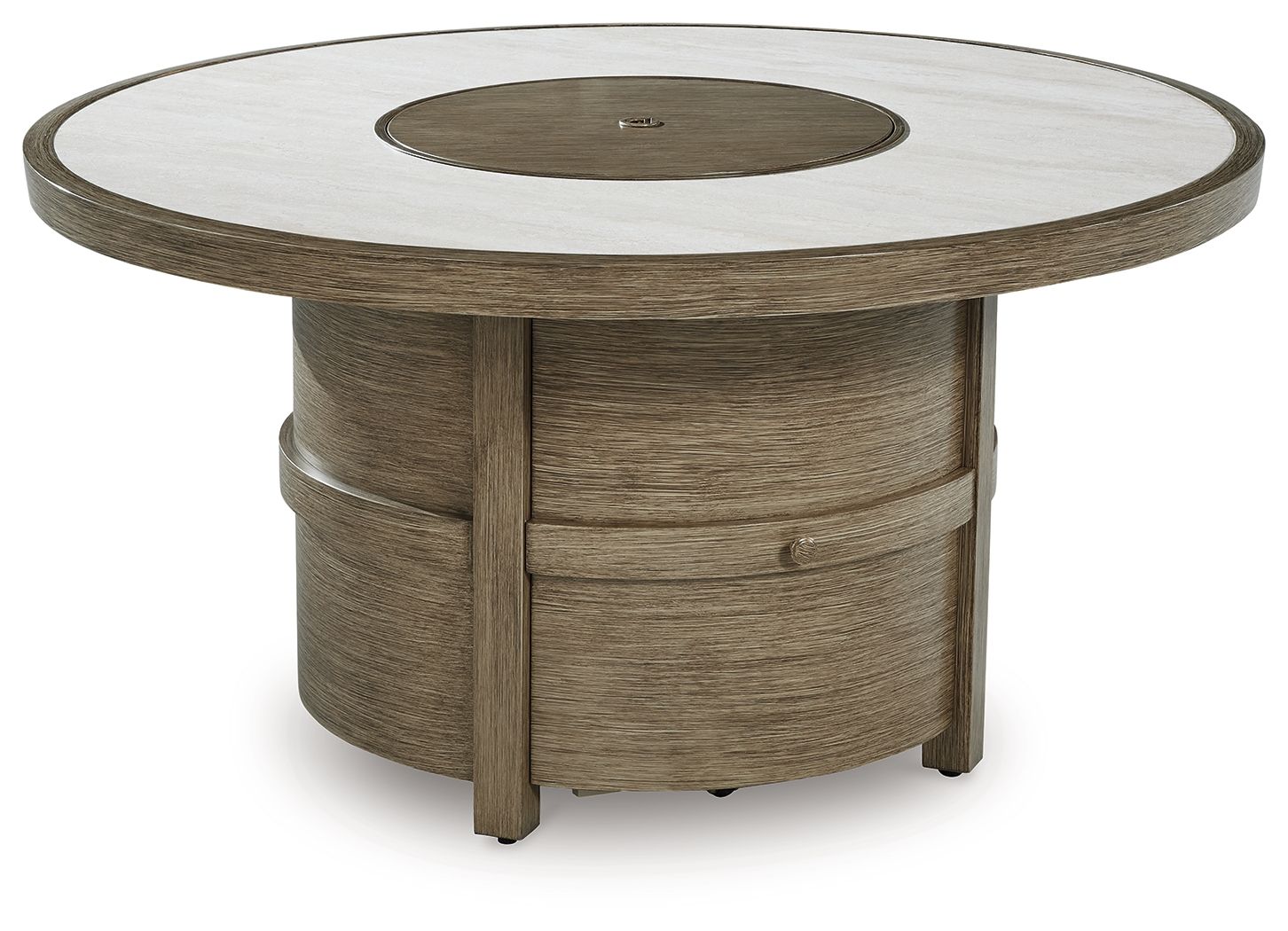 Signature Design by Ashley® Rainier Ranch - Beige - Round Fire Pit Table | Meri Furniture
