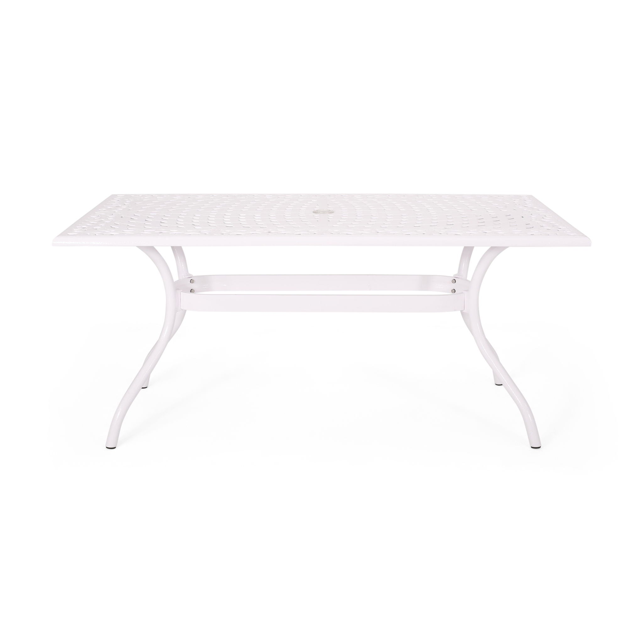 Celestine - Outdoor Cast Aluminum Dining Table With Floral Lattice Design And Umbrella Holder