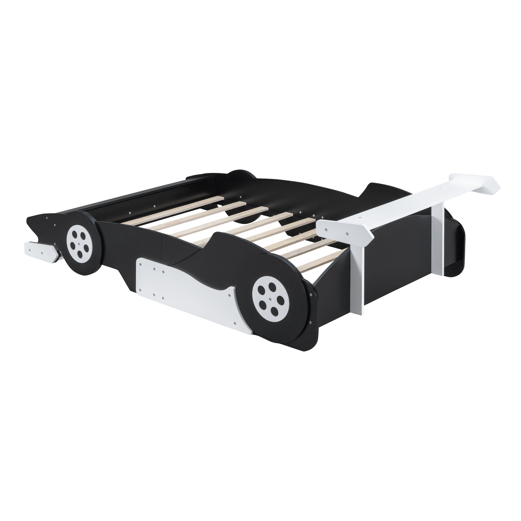 Race Car-Shaped Platform Bed With Wheels