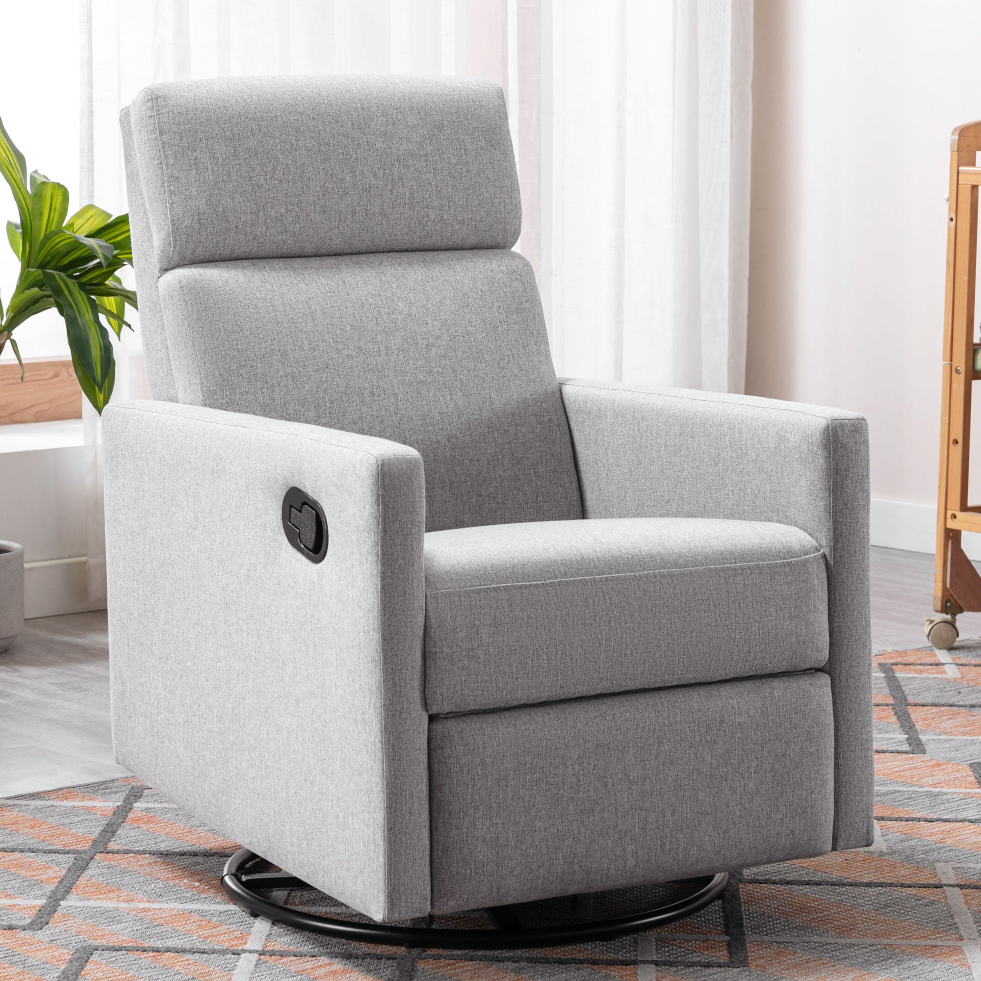 Modern Upholstered Rocker Nursery Chair Plush Seating Glider Swivel Recliner Chair