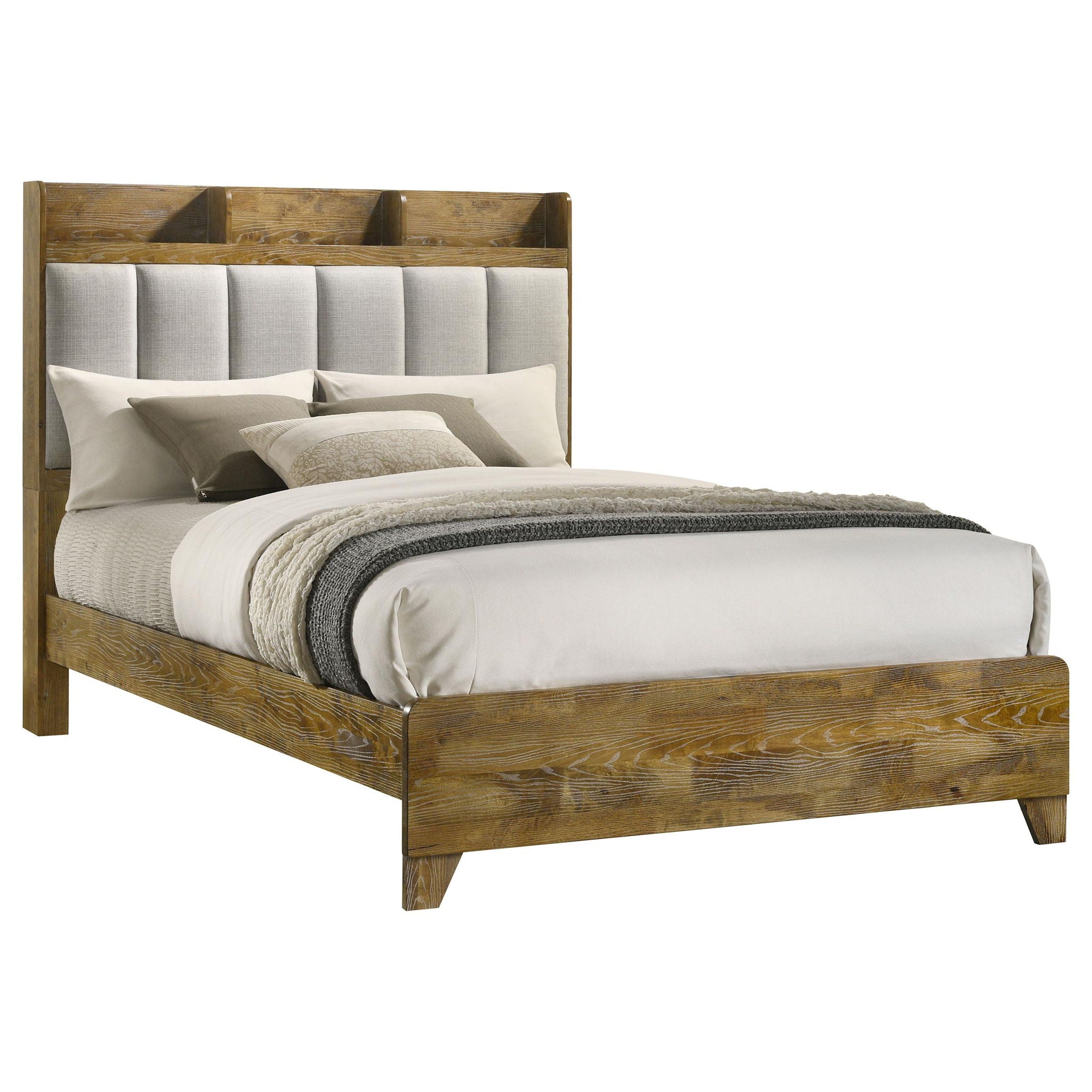 Henderson 57-inch Queen Bookcase Panel Bed Medium Oak