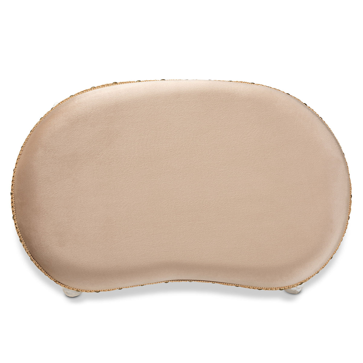 Gabrielle Traditional French Country Provincial Sand Velvet Fabric Upholstered White-Finished Wood Vanity Ottoman