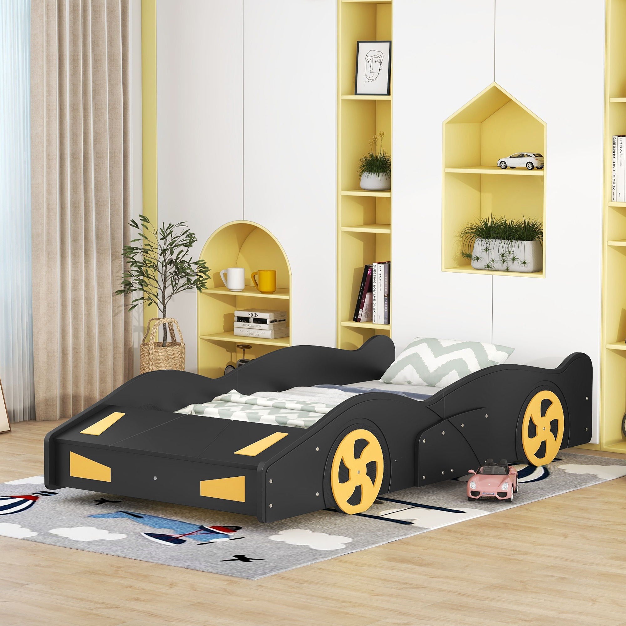 Race Car Shaped Platform Bed With Wheels And Storage