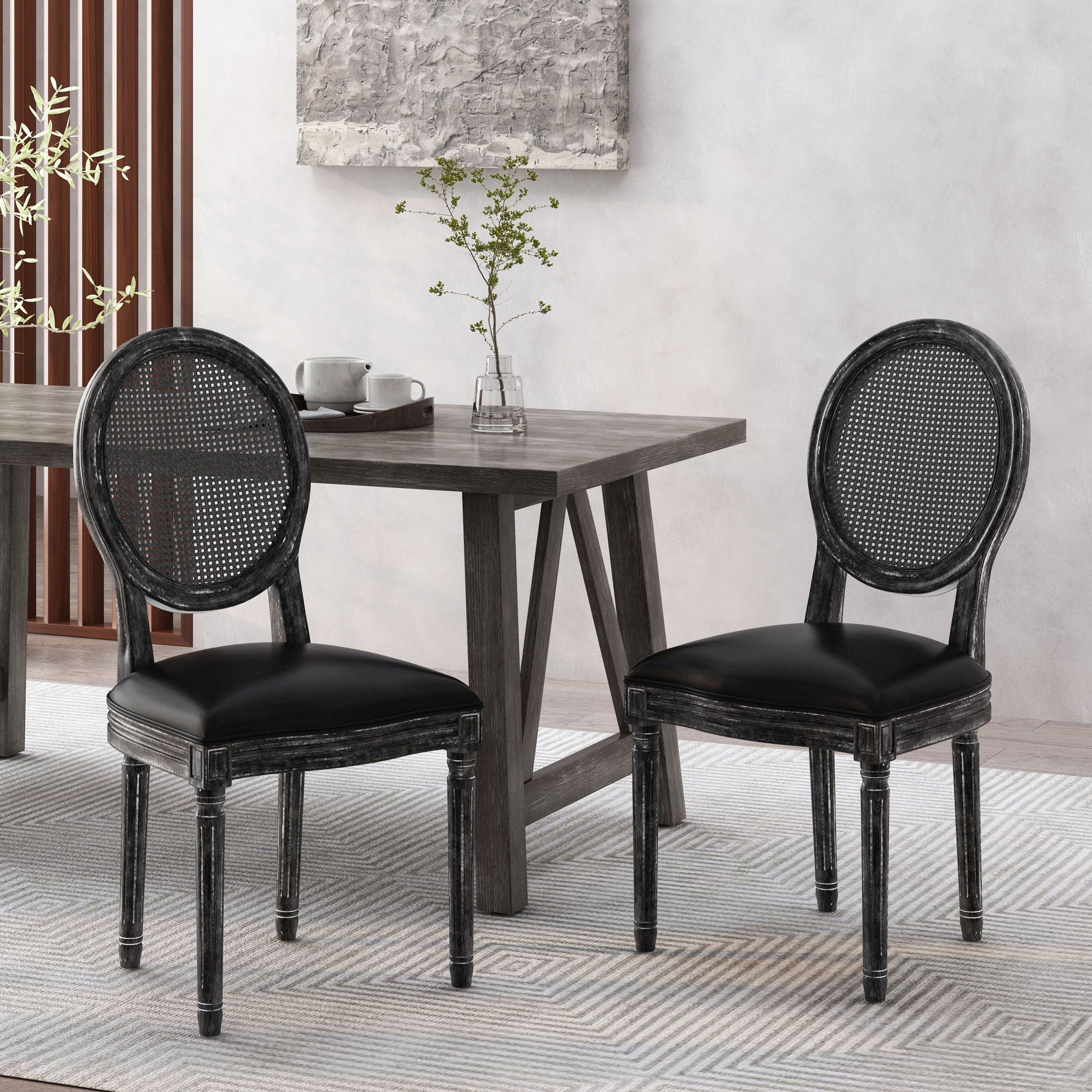 French Country Dining Chair With Cane Backrest (Set of 2)