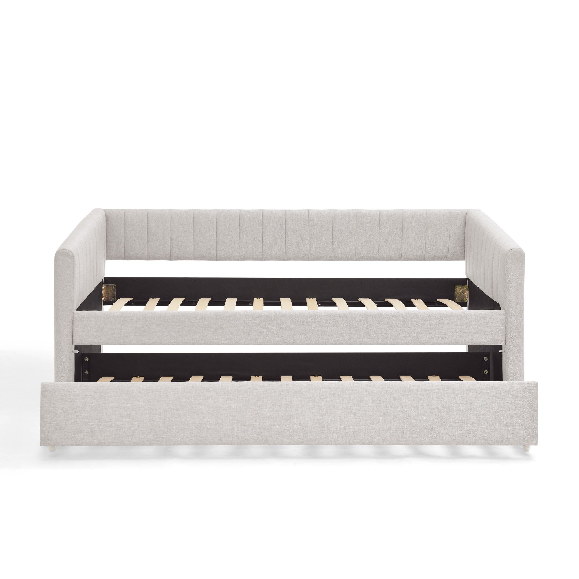 Upholstered Daybed With Trundle With Vertical Stripes