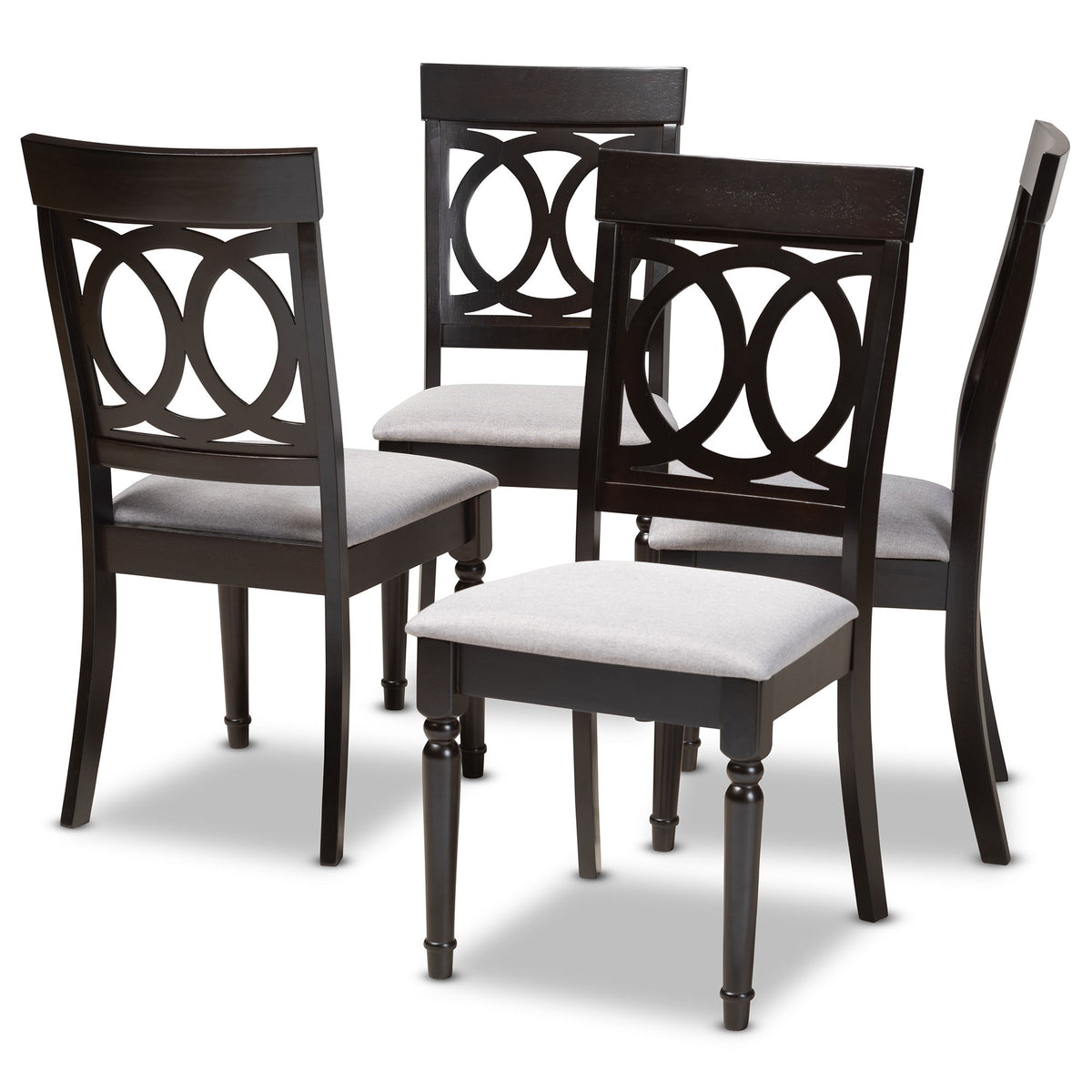 Lucie Modern and Contemporary Grey Fabric Upholstered Espresso Brown Finished Wood Dining Chair Set of 4
