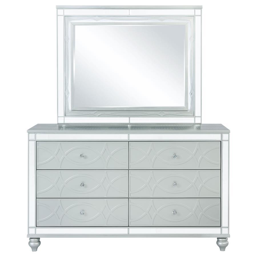 Coaster Fine Furniture Gunnison - 6-Drawer Dresser With Mirror - Silver Metallic | Meri Furniture