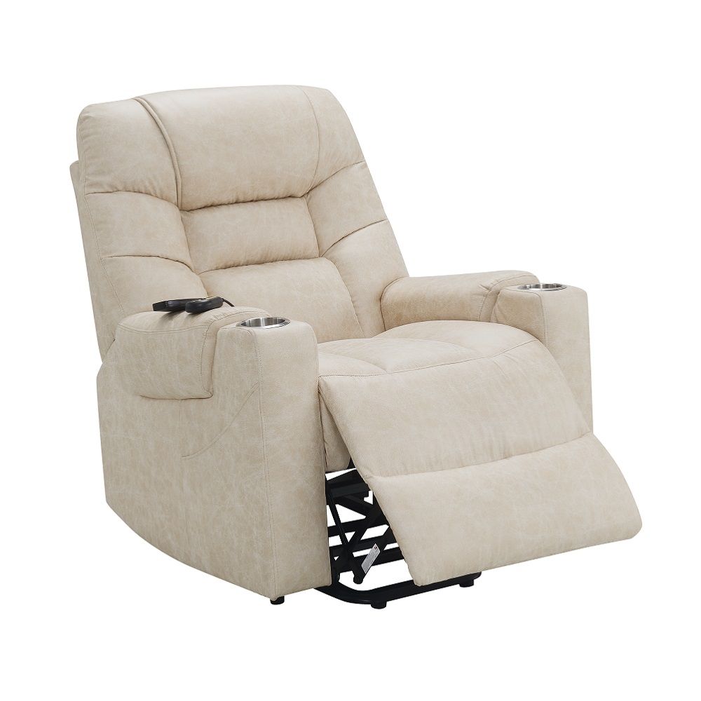 Nairi - Power Recliner With Lift & Heating & Massage - Ivory Leather Aire