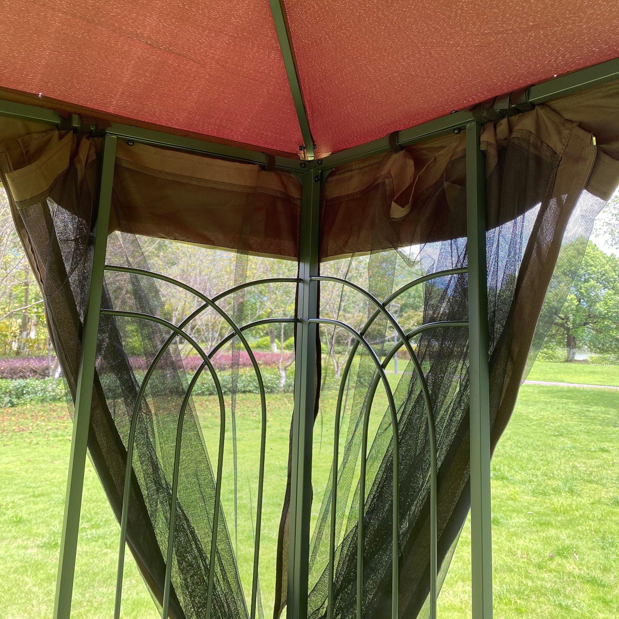 Patio Gazebo Tent With Ventilated Double Roof And Mosquito Net