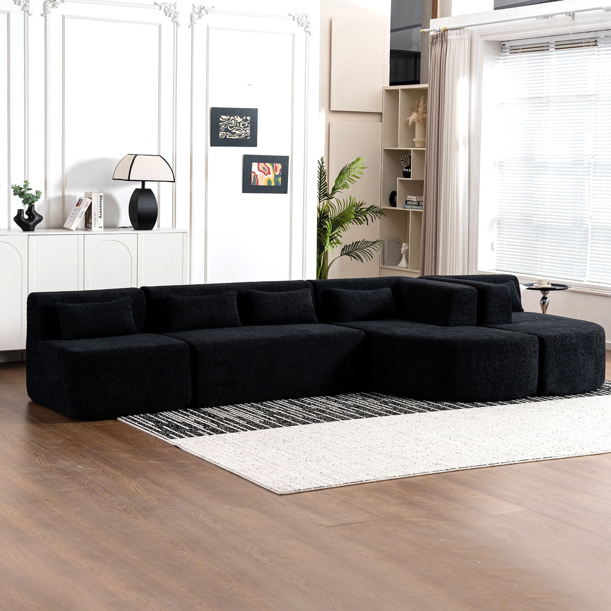 Upholstered Sofa Free Combined Sofa Couch With 2 Chaise Lounge And Five Back Pillows For Living Room
