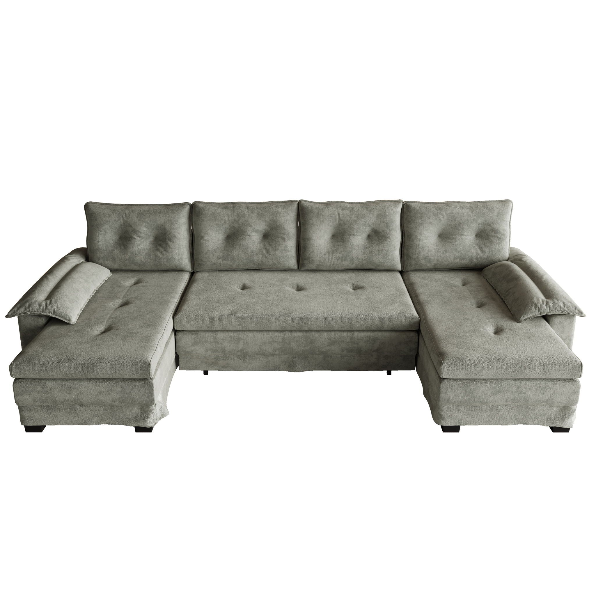 U-Shaped Sleeper Sofa With Pull Out Bed, Removable Armrests & USB Ports For Living Room