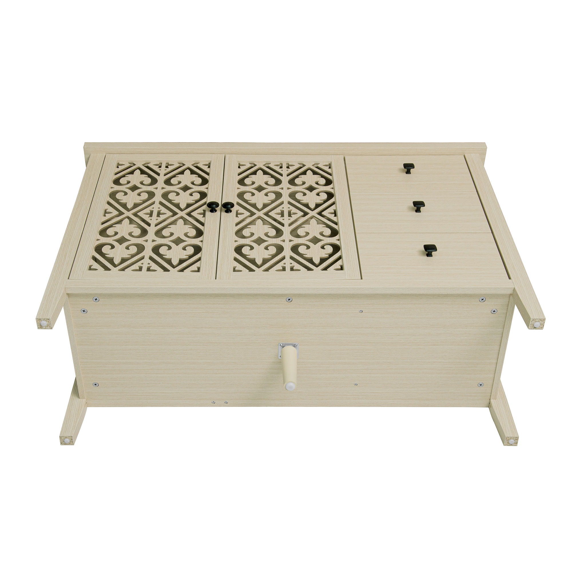 Hollowed Out Cabinet With 2 Door 3 Drawers, American Furniture, Suitable For Bedroom, Living Room, Study - Natural