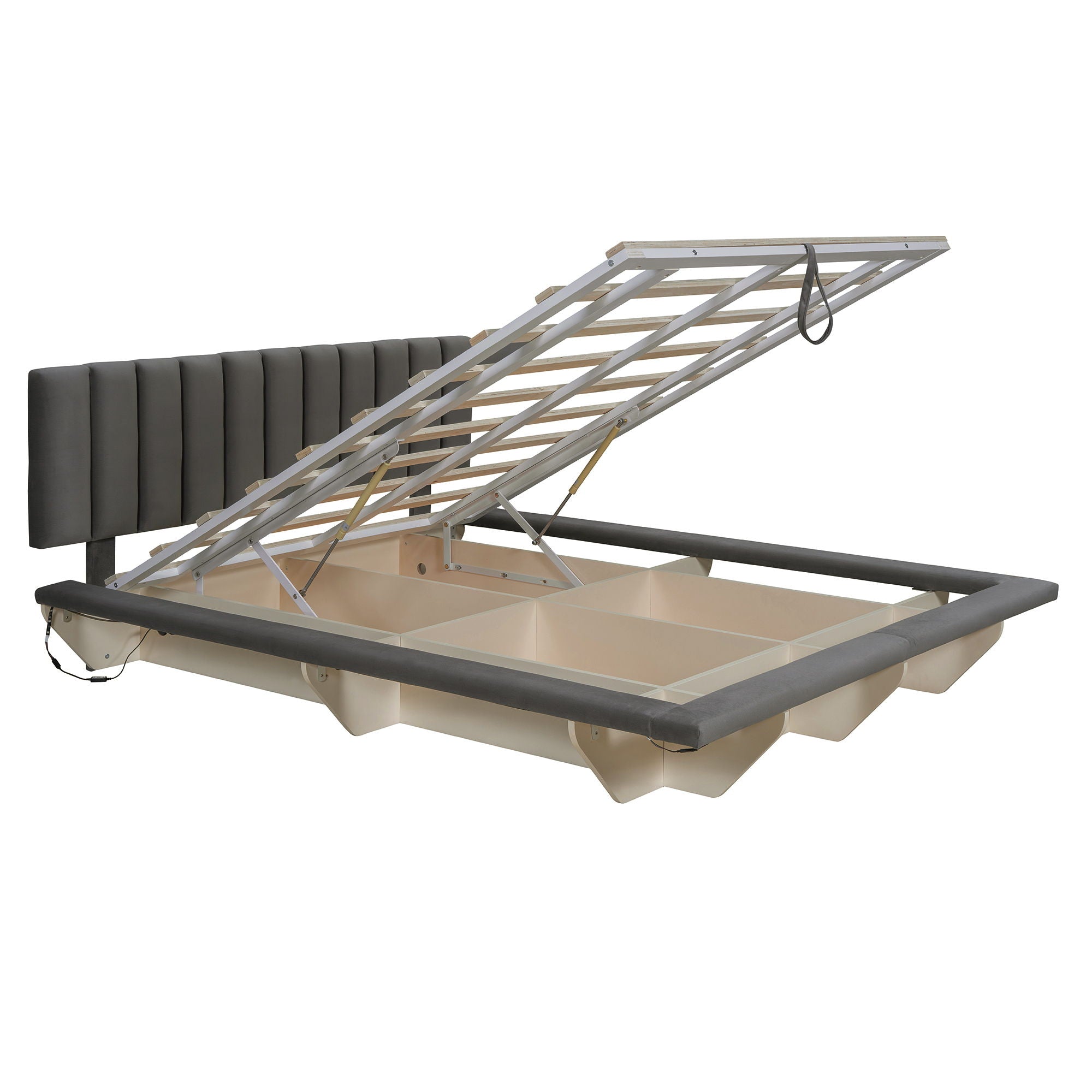 Upholstered Floating Hydrualic Platform Bed With LED Light And USB Port