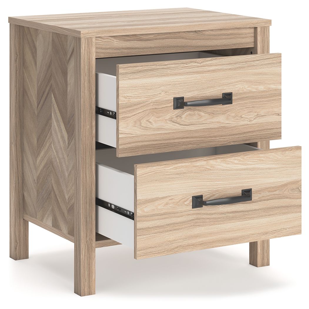 Signature Design by Ashley® Battelle - Tan - Two Drawer Night Stand | Meri Furniture
