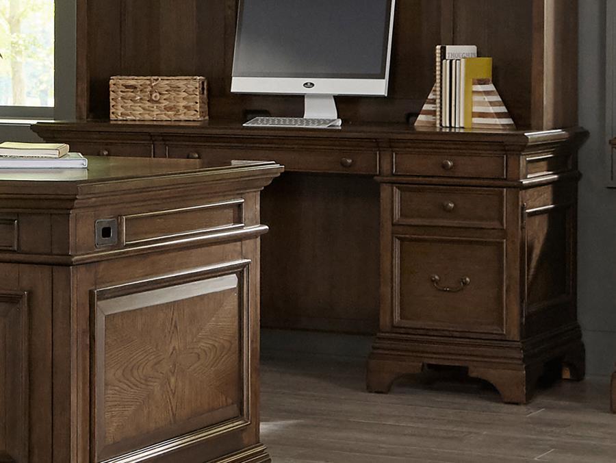 Coaster Fine Furniture Hartshill - 5-Drawer Credenza Office Desk Burnish Oak - Burnished Oak | Meri Furniture