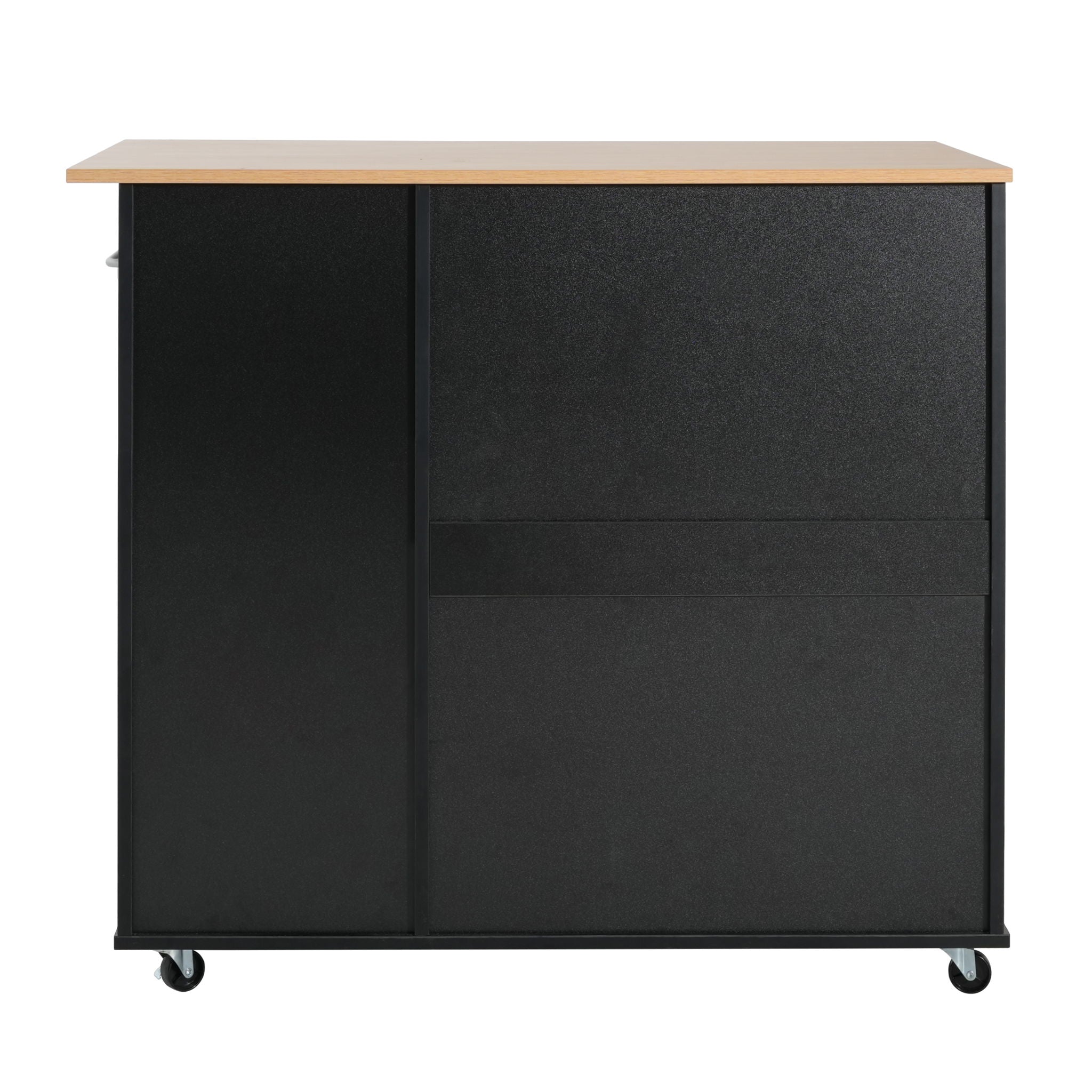 Mobile Kitchen Cart With Storage With 2 Doors, 3 Drawers & Adjustable Shelf - Black / Natural