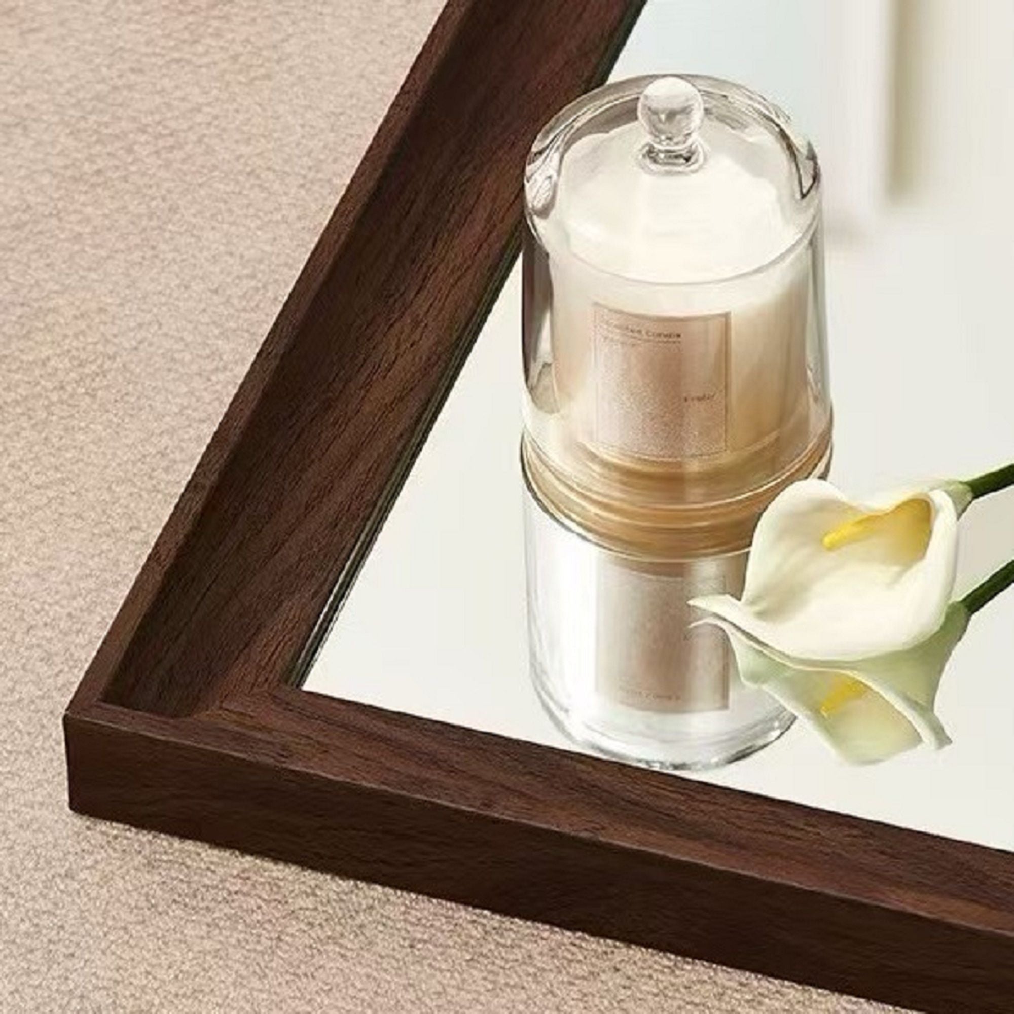 Vintage Full Length Mirror Wall Mounted With Faux Wooden Frame - Brown