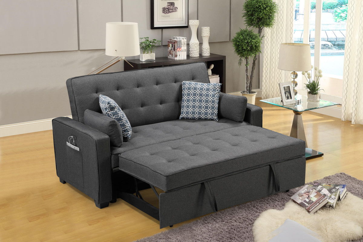 Cody 70"W Modern Gray Fabric Sleeper Sofa with 2 USB Charging Ports and 4 Accent Pillows
