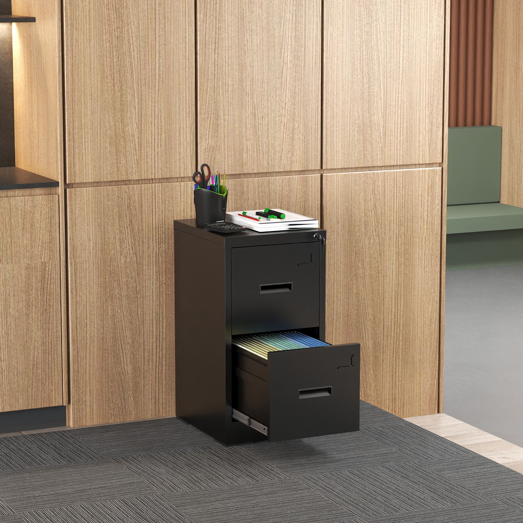Modern Drawer Metal Vertical File Cabinet With Lock And Card Slot For Office